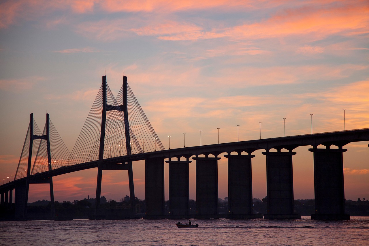 rosario victoria bridge, argentina, nature, sunset, landscape, infrastructure